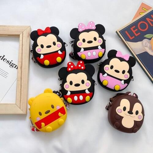 Disney Cartoon Mickey Minnie Silicone Childrens Bag Waterproof Mini Cute One-Shoulder Messenger Bag Coin Purse Girl Gift