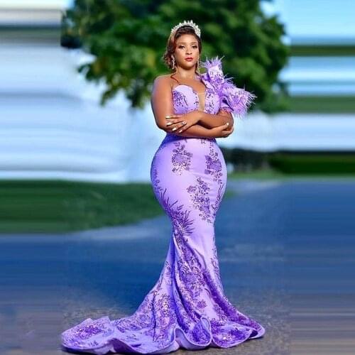 Light Purple Prom Dresses One Shoulder SAppliques Sequin Plus Size Evening Dress Aso Ebi Women Party Gowns robes de cocktail