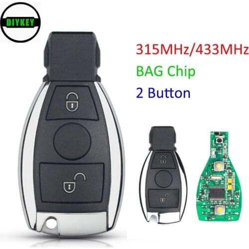 DIYKEY 2 Buttons Smart Remote Car Key Replacement 315MHz / 433Mhz Fob for Mercedes-Benz 2000+, BAG Chip