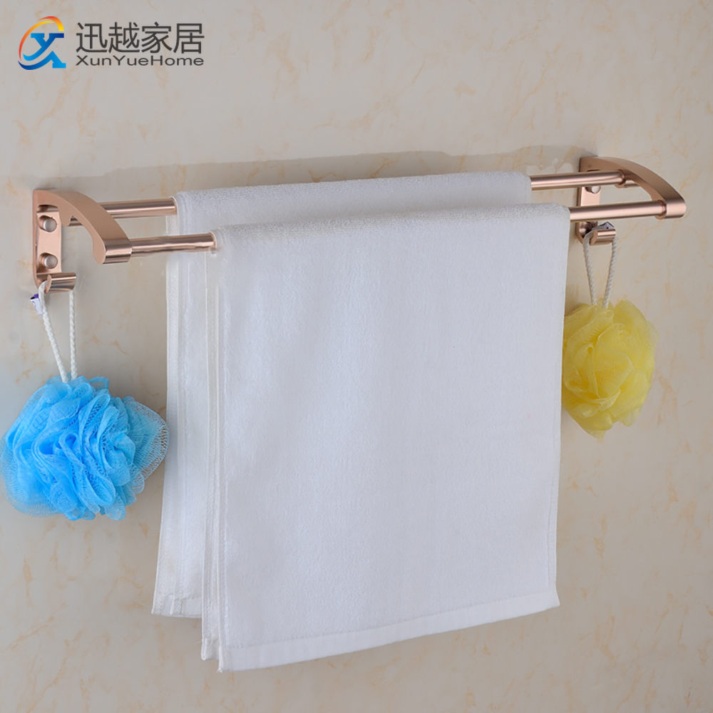 Towel Hanger Double Bars Shower Clothes Hanging Wall Mounted Toliet Storage Rack Gold Aluminum Holder Hook Bathroom Accessories
