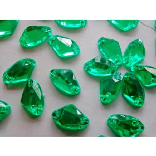 Zbroh 150pcs 9*14mm Green Sew on rhinestones gem stones Acryl crystal Galactic sector shape flatback strass diamond hand sewing