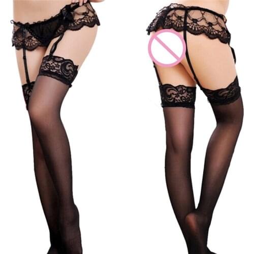 Women Sexy Stockings Lace Top Thigh-Highs Stockings Suspender Set Lingerie Pantyhose 3 Colors