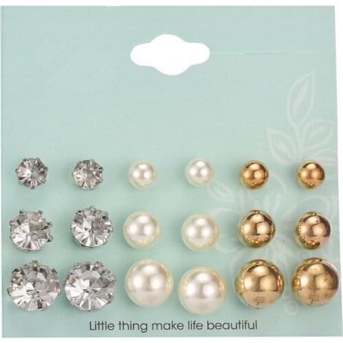 2020 Charms Crystal Stud Earrings Set Women Fashion Jewelry Accessories Summer Trendy Pearl Piercing Earrings Kit