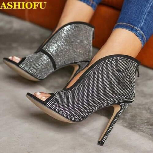 ASHIOFU Handmade Women High Heel Pumps Peep-toe Party Prom Dress Shoes Large Size Evening Club Fashion Pumps Court Shoes