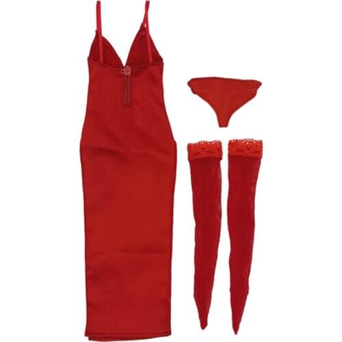 1:6 Women Red Dress with Underwaer & Stocking for Hot Stuff Kumik TTL Enterbay TBLeague Action Figures Body Clothes