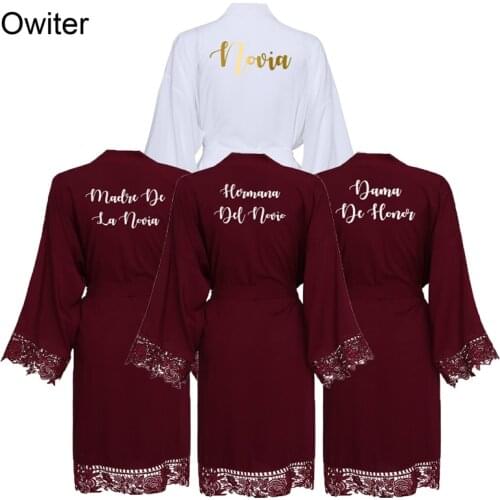 Wedding Robe Rayon Cotton Lace Robes Women Novia Robe Dama De Honor Robes Wedding Bride Robe Bridal Robe Spanish