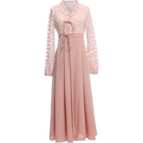 Women Vintage Hanfu Dress Lace Long Sleeve Dress Kawaii Girl Gothic Lolita OP Cosplay Costumes Christmas Party Dress Up