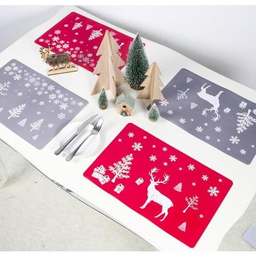 1 Set Christmas PVC Printed Mat Placemat Coaster 6 Pcs Each Xmas Decorate Coasters Table Pads For Home Decoration Kitchen Tool