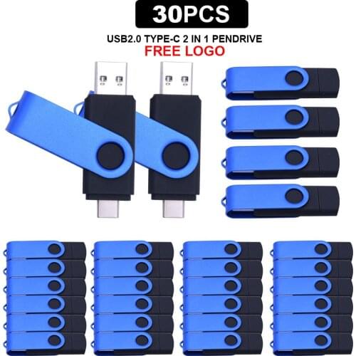 30pcs/lot Full Colorful TypeC 2.0 USB Flash Drive 4GB 8GB 16GB 32GB 64GB USB Stick High Speed Memory Stick for SmartPhone/Laptop