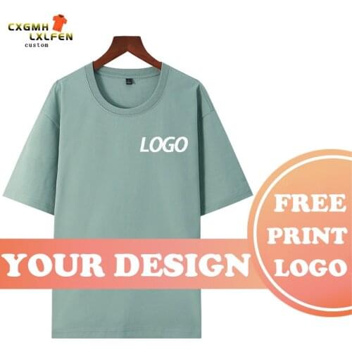 8 colors custom logo short-sleeved high-end Mocha big drop shoulder round neck embroidery T-shirt printing DIY brand text