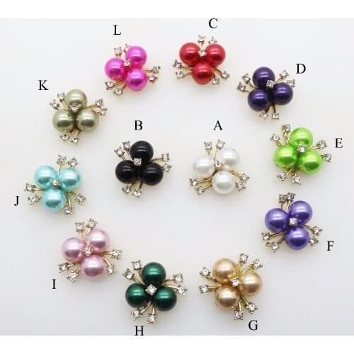 Free Shipping 10pcs 25mm 13 Styles color Chic Artificial Metal Crystal Flatback Wedding Buttons Handmade Alloy Rhinestone Pearl