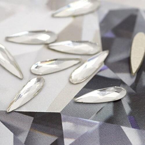 Free shipping high shining long waterdrop shape clear color nail art crystal Non Hotfix flatback nail Rhinestones