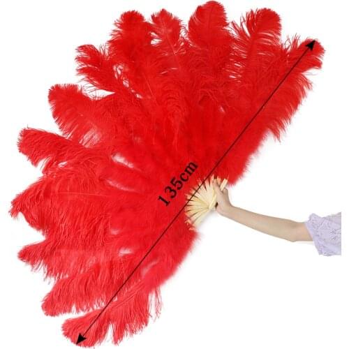 Big Red Natural Feather 13 Bone Real Ostrich Feather Carnival Dance party Stage Decoration Fan size 75cm High quality wholesale