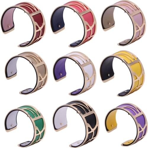 Geometric Cuff Bangles Bracelet with Gold Color Manchette Bracelet Femme Acier Reversible Leather Bracelet Jewelry