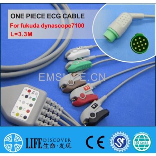 One piece ECG cable with 5 clip lead wires For fukuda dynascope7100 patient monitor