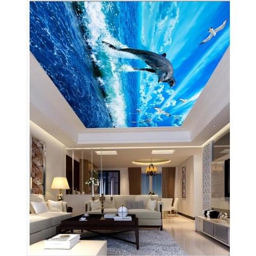 Dolphin sea blue sky ocean ceiling Custom 3d mural wallpaper papel de parede Home Decoration