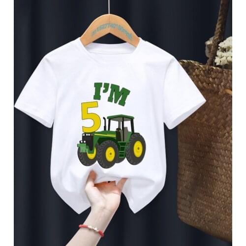Car Birthday Number 1-8th Boy Kid T Shirt Excavator Children Birthday Girl T-shirts Baby Funny Gift Present Clothes,Drop Ship