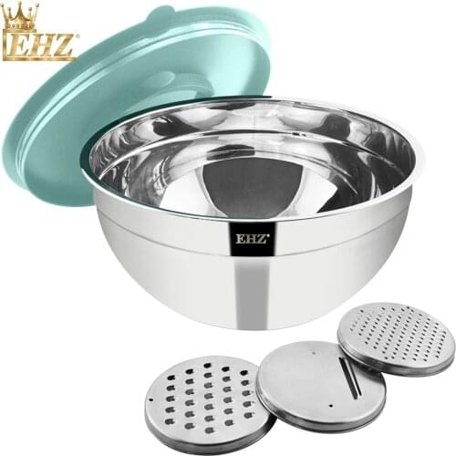 EHZ Mixing bow Stainless Steel Salad Bowl Set Vegetable Basin Sealed Bowl Food Storage Sharp Slice Knife Planer Kitchen Tool 5PC