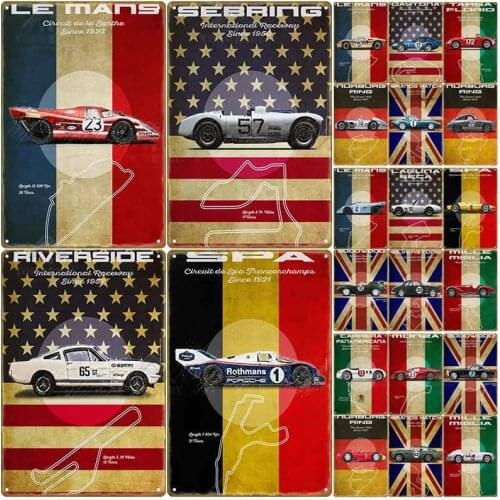 Le Mans Race Track Vintage Poster Vintage Metal Plates Car Retro Tin Sign Decoration For Garage Man Cave Club Bar Wall Decor