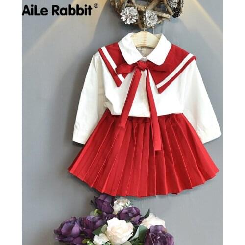 Girls' College Style Suit 2021 Autumn New Childrens Korean Version Foreign Style Navy Leading Girls' Two-piece Set Fashion