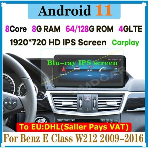 12.3" 8Core CPU 8G RAM Android 10 Car Radio GPS Navigation Multimedia Player for Mercedes Benz E Class W212 2009-2015 Carplay