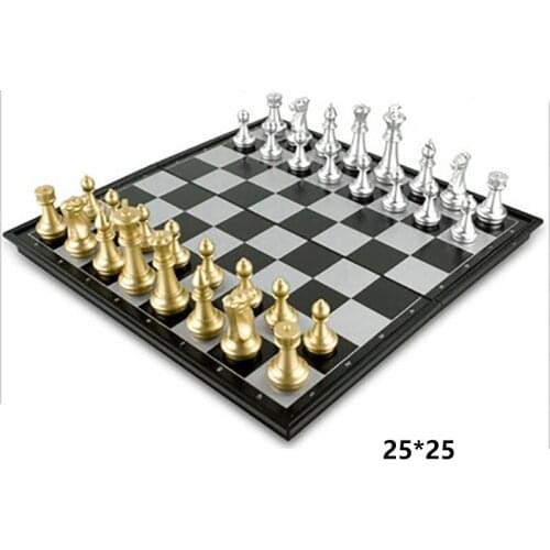 Gold And Silver 25/25 Cm Large Size Medieval Chess Set With Magnetic Large Board Table Game Carrom Board Game Figure Set Gift