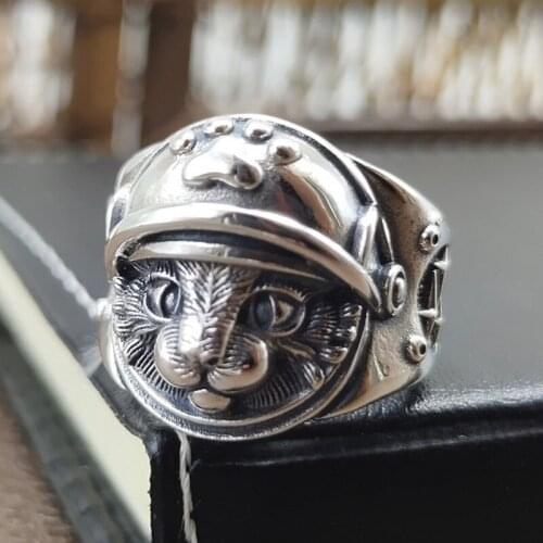 BOCAI New Real pure S925 silver woman ring retro design girly heart cute cat Valentine’s Day gift