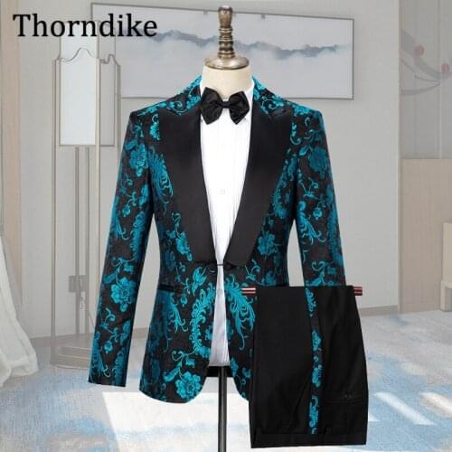 Thorndike New Tailored Wedding Suits,Black Peaked Lapel Print Nale Blazers With Black Pants,2021 Groom Tuxedos,Terno Masculino