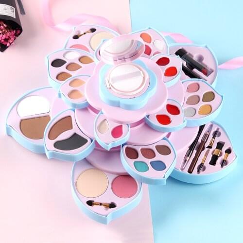 NEW Rotatable Flower Eyeshadow Blush Palette Cosmetic Lip Face Makeup Case with Mirror Glitter Eye Shadow Palette Maquillage