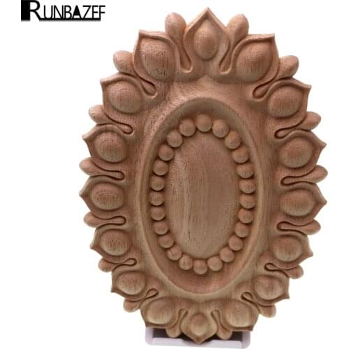 RUNBAZEF Flower Carving Natural Wood Appliques for Furniture Cabinet Unpainted Wooden Mouldings Decal Decorative Figurine Craft