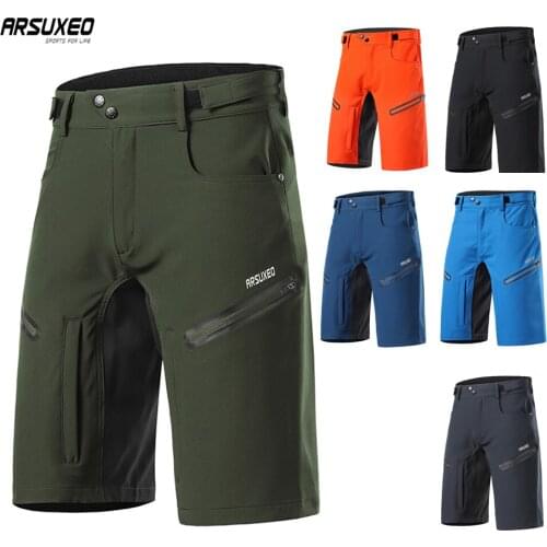 ARSUXEO Mens Loose Edition Bike Riding Reflective LOGO Shorts Road Mountain Bike Breathable Adjustable Waist Cycling Shorts