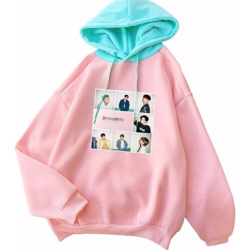 Bangtan Boys Dynamite Hoodie Autumn Winter New Fleece Casual Korean Kpop Sweatshirts Loose Contrast Color Patchwork Fans Clothes