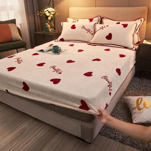25CM Universal Mattress Cover Mink Cashmere Thicken Bed Sheet Pillow Case Winter Fitted Sheets Dust Cover Protector