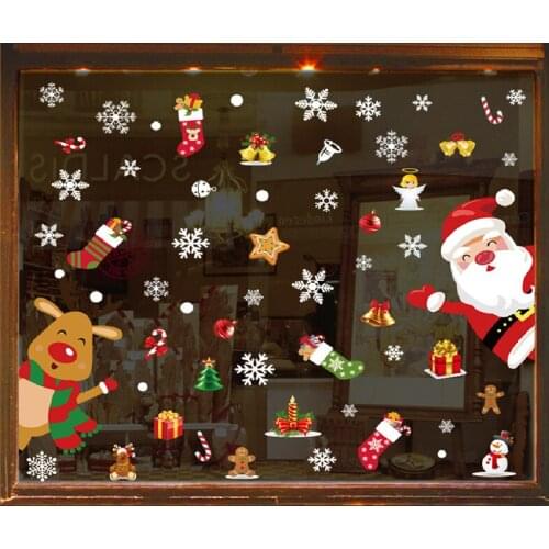 Merry Christmas Santa Elk Christmas Sticker For Home Decoration New Year Waterproof Glass Sticker Window PVC Film