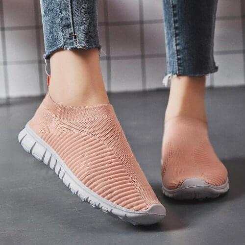 Plus Size Summer Lightweight Women Sneakers Womens Summer Sports Shoes Running Woman Sport Shoes Female Pink Knitted Walk A-874