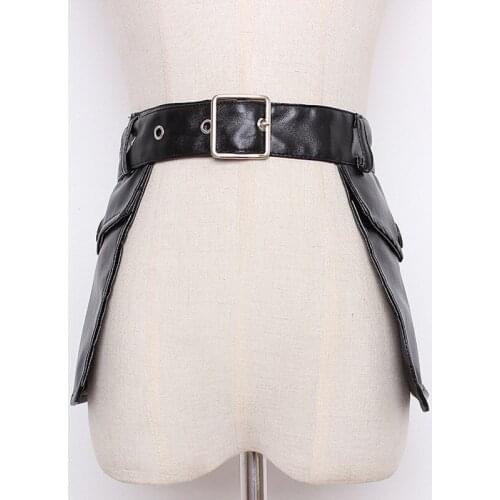 Women Corset Belt Poket All Match Wide Belts Women Black Pu Vintage Womens Wide Belt 2021 New Fashion Vintage
