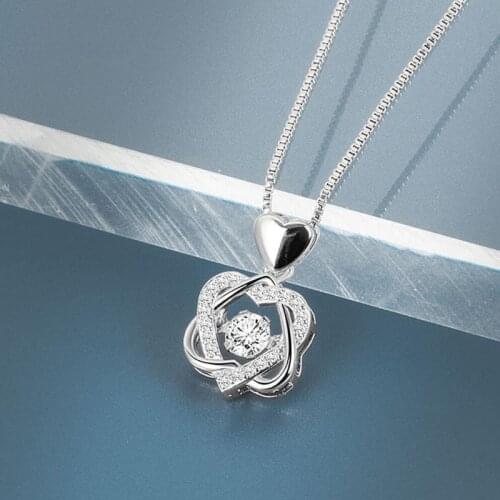 KOFSAC Sweet Cute Love Heart Necklaces Women Silver Color Jewelry Trendy Dancing Zircon Pendant Lady Valentines Day Accessories