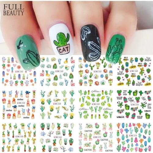 12 Designs Cactus Sticker for Nail Leaf Water Transfer Slider Decals Manicure Nail Art Decoration Watermark Decor CHBN1261-1272