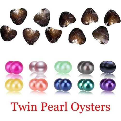 2018 DIY Natural Twins Pearl Freshwater Cultured Pearl Oyster with 6-8 mm Round 25 Color Pearl DIY Birthday Gifts Vacuum-Packed