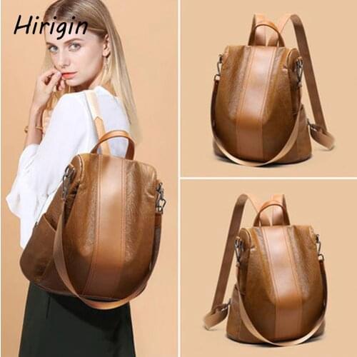 2020 women durable Backpacks Anti-Theft Rucksack School Shoulder bag for student worker classic PU leather solid color backpack