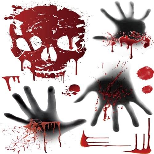 2021 Horror Bloody Handprint Halloween Stickers Floor Wall Door Window Decal Stickers Halloween Decoration for Home DIY Props