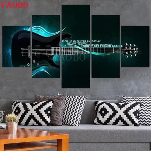 3D Diamond Painting 5 Panel Musical Instruments Guitar diy diamond Embroidery full round Mosaic living room fantasy Wall Decor