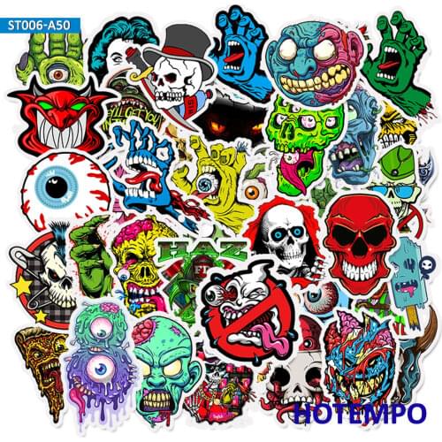 50pcs Mix Horror Series Hell Scare Style Stickers for Mobile Phone Laptop Luggage Suitcase Guitar Case Skateboard Anime Stickers