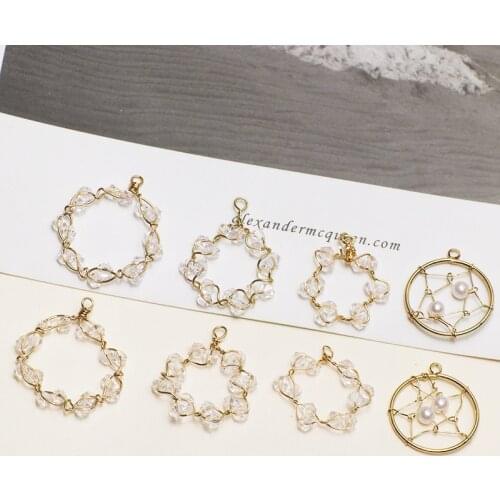 6pcs Vintage Braided copper wire pearl crystal beads Earrings for Women round hollow fairy beauty pendant jewelry accessories
