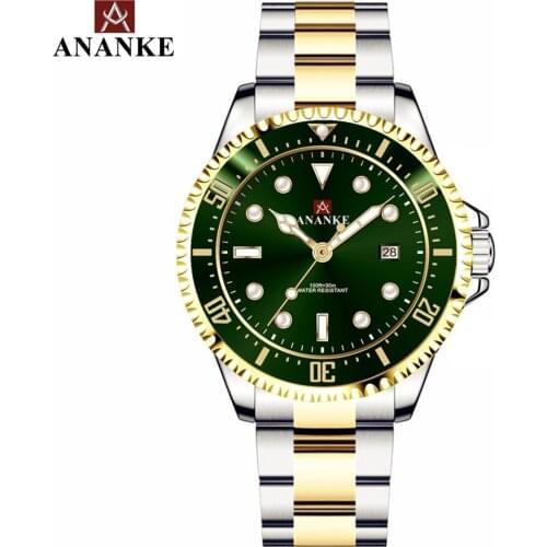 ANANKE Mens Watches Classic Quartz Stainless Steel Luxury Waterproof Complete Calendar Bracelet Clasp WristWatches AN27