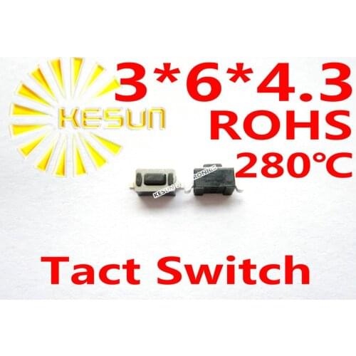 FREE SHIPPING 100PCS SMT 3X6X4.3MM Tactile Tact Push Button Micro Switch Momentary ROHS