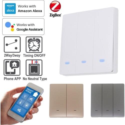 No neutral) ZIGBEE Button Light Wall Switch 3-Color Blue LED 86*86mm TUYA Smart Home 2Way/3Way For Alexa Google Home Alice