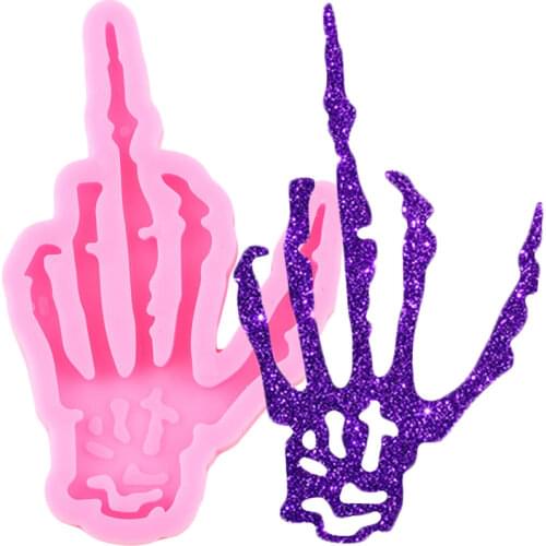 Shiny Glossy Skeleton Hands Keychain Silicone Mold Pendant Clay Resin Mould Necklace Jewelry Epoxy Crafting Moulds