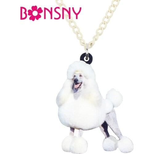 Bonsny Statement Acrylic Happy Poodle Dog Necklace Pendant Chain Choker Fashion Animal Jewelry For Women Girls Teens Accessories