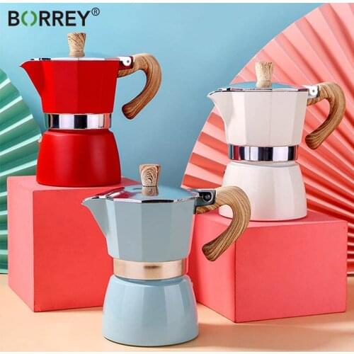 BORREY Moka Pot Stovetop Espresso Maker Italian Type Aluminium Percolator Stovetop Coffee Makers Pot 150ml/300ml Turkish Pot
